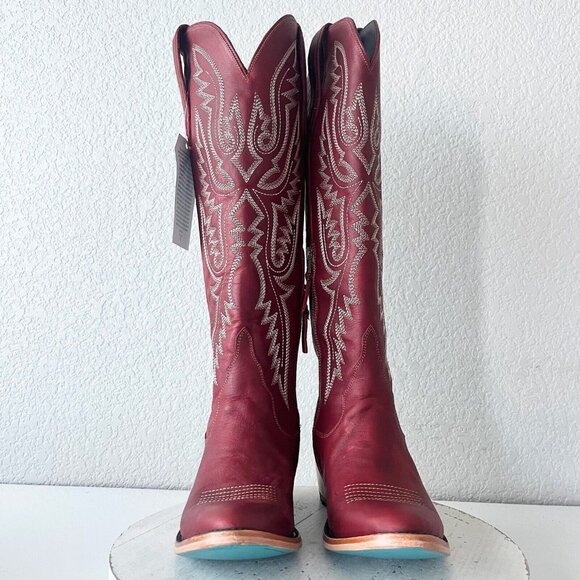 Lane MONICA Knee High Womens Cowboy Boots 8 Red Leather Western Style 17" Tall - Picture 5 of 11